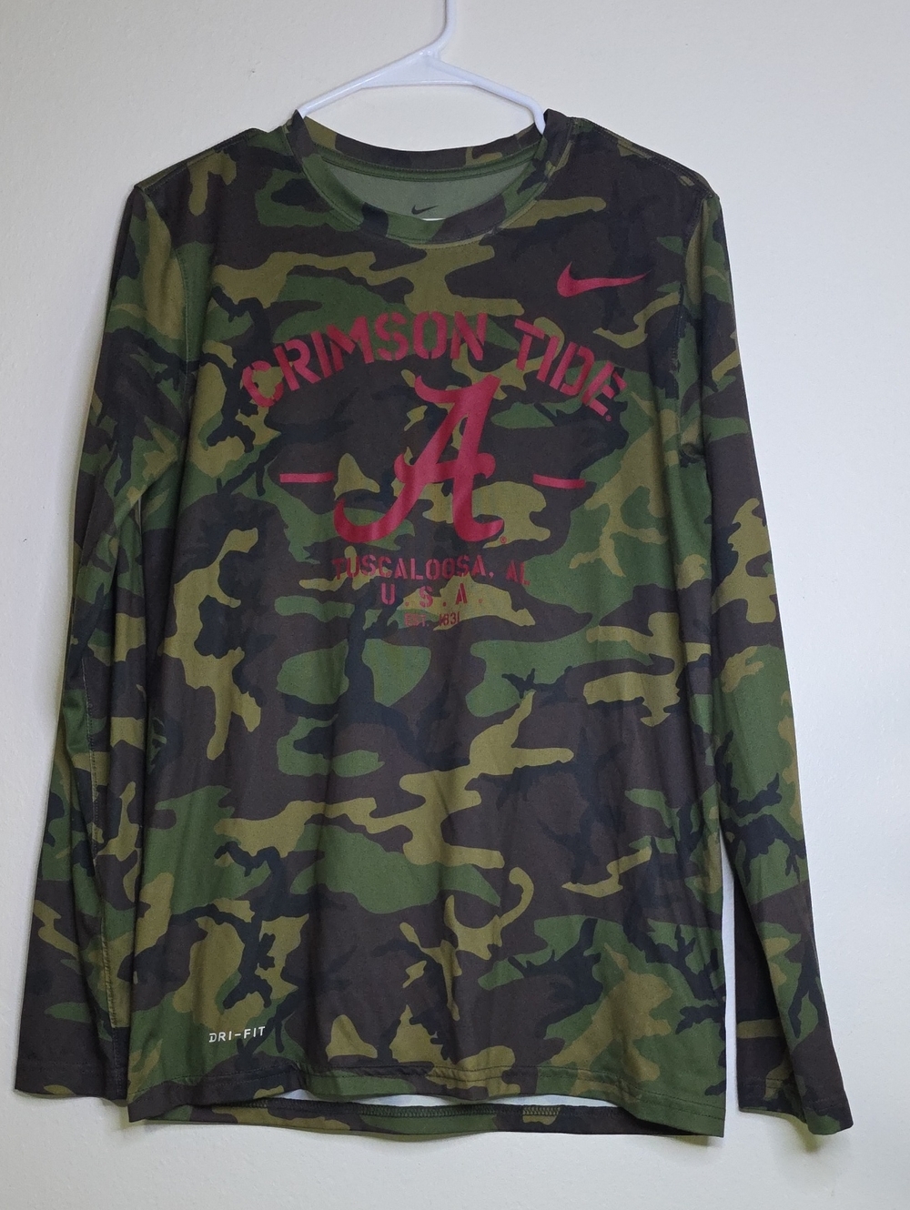 Nike Camo Long Sleeve Shirt with Alabama Crimson Tide Logo